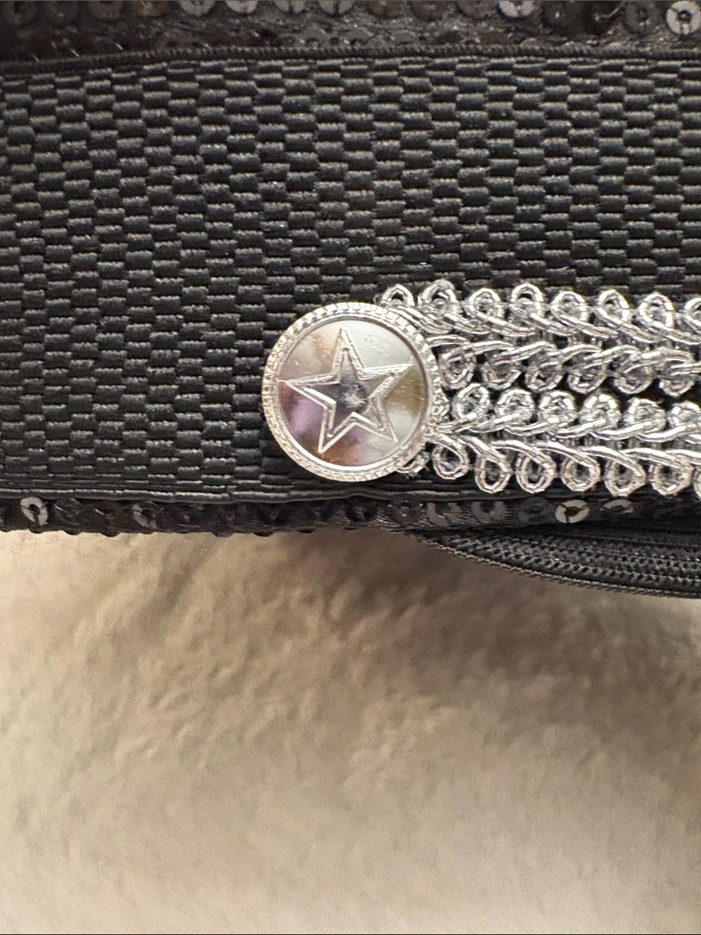 Black Sequin Police Style Cap with Silver Trim Detail - Picture 7 of 10